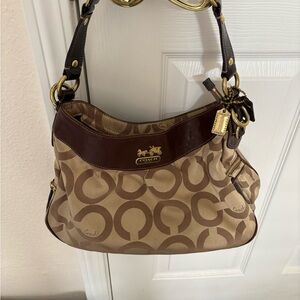 Coach Signature Brown and Tan Shoulder Bag